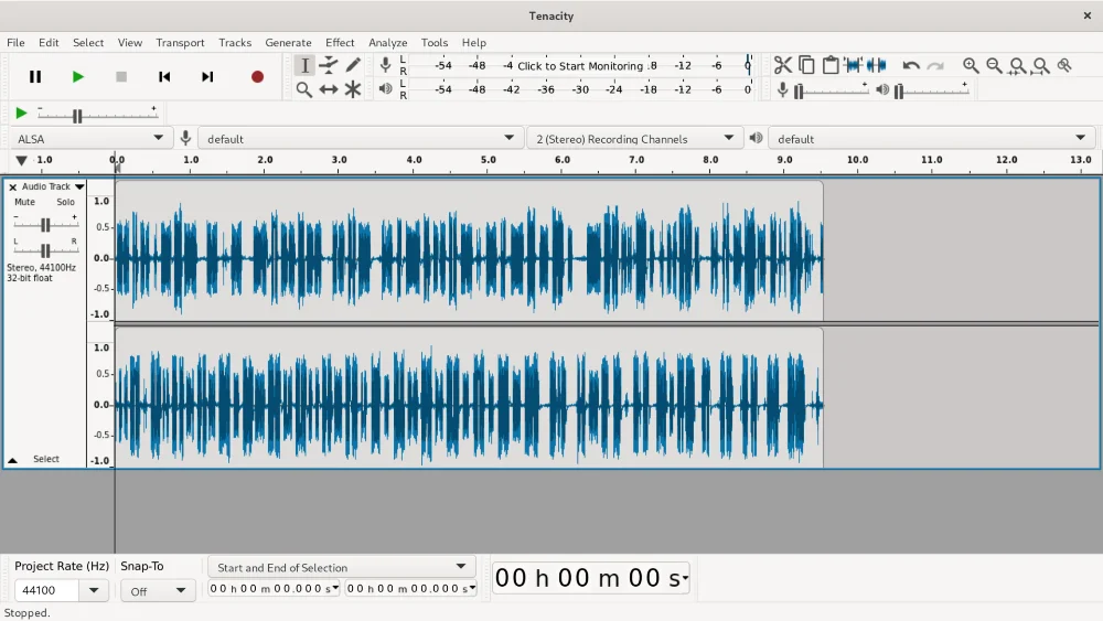 Interface utilisateur de Tenacity - un éditeur audio multi-pistes