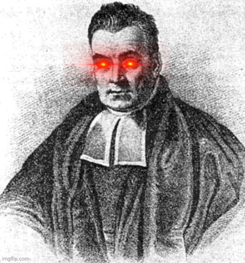 Thomas Bayes avec des yeux rouges (façon yeux laser)